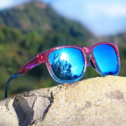 New style Unisex Polarized Square Fashion Sunglasses - Lightweight Purple Glitter Frame, TAC Lenses for Outdoor Sports & Fashion