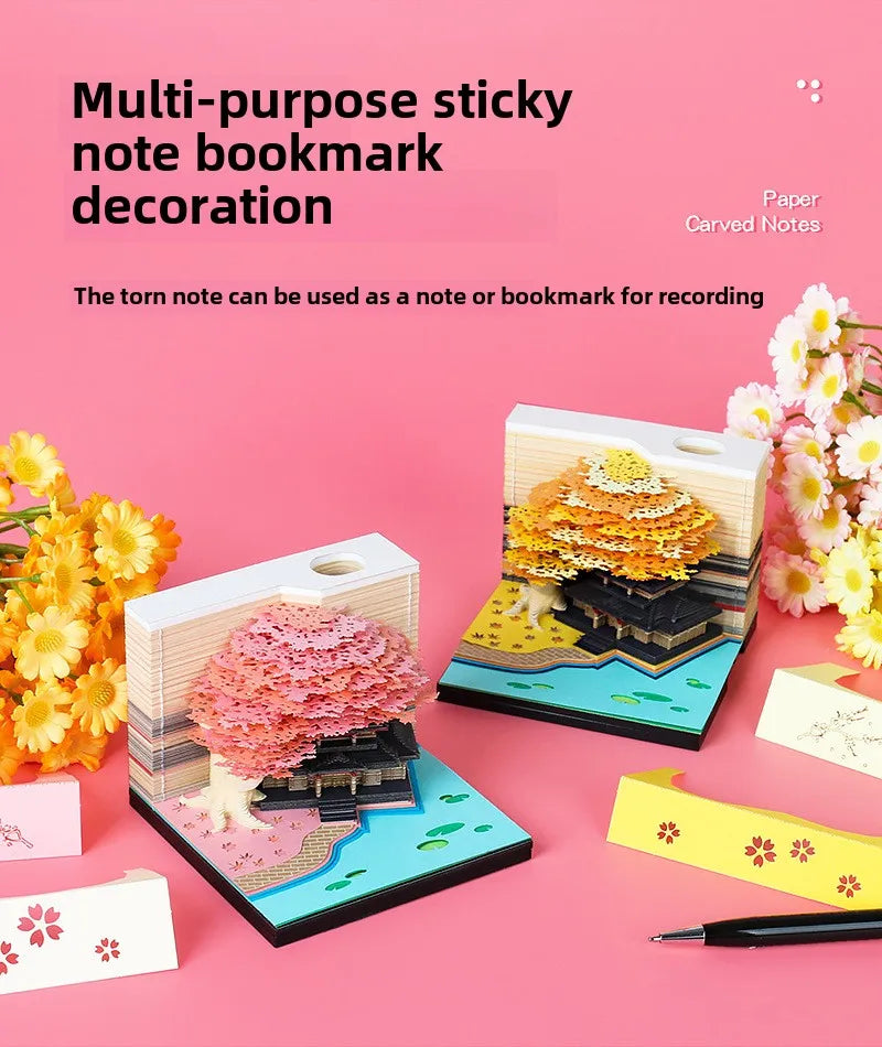 3D Treehouse Calendar Art Paper Sculpture Memo Pad Desktop Crafts Souvenirs Paper Carvings Sticky Notes Gifts Office Ornament