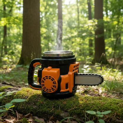 Chainsaw Shaped Resin Coffee Mug with Stainless Steel Liner,Novelty Chainsaw Coffee Cup, Unique Funny Tool Mug for Coffee