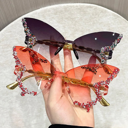 Rimless Butterfly Sunglasses Cat Eye Popular Women Men Shades Small Ellipse Sun Glasses for Female Male Party Traveling Glasses