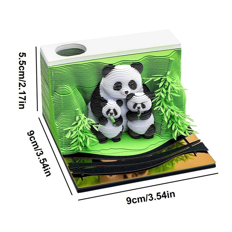 1Pc 2026 Family Panda Desk Calendar 3D Tear-away Calendar Paper Carving Art Memo Pad Notepad Christmas Gift