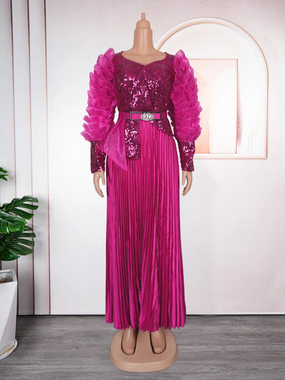 Plus Size African Party Long Dresses for Women 2026 New Dashiki Ankara Sequin Evening Gowns Turkey Outfits Robe Africa Clothing