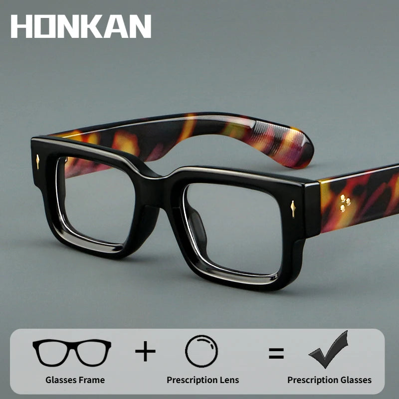 HONKAN Vintage Rectangle TR90 Frame Men's Myopia Glasses Luxury Brand Thick Frames Anti Blue Light Reading Glasses Men Women