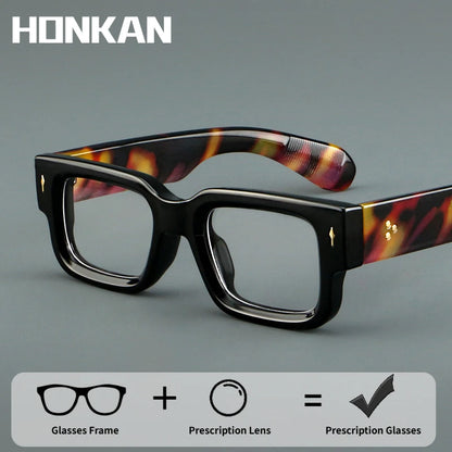 HONKAN Vintage Rectangle TR90 Frame Men's Myopia Glasses Luxury Brand Thick Frames Anti Blue Light Reading Glasses Men Women