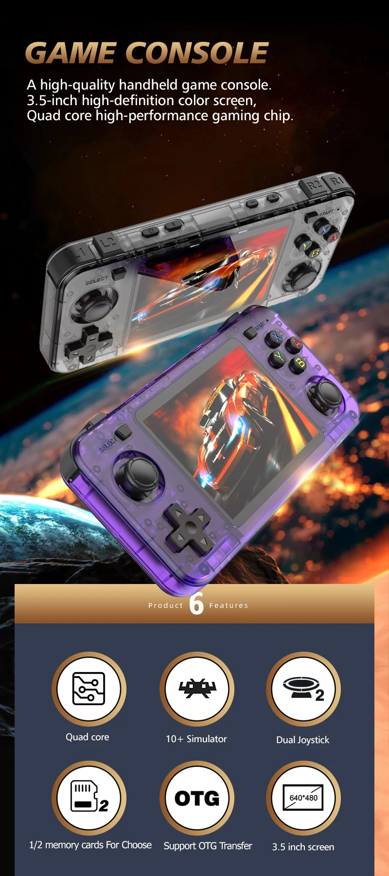 R36H Retro Handheld Video Game Console 3.5 Inch IPS Screen 10000+ Games ARKOS Emulator for PS1/PSP/DC/N64/SS