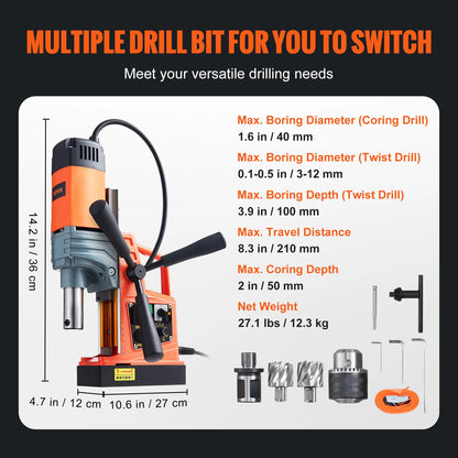 SucceBuy 1300W 1400W 2" Electric Drilling Machine Magnetic Drill Press Boring Diameter Power Drill 810 PRM Drill