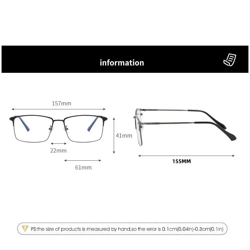 157mm Titanium Alloy Anti Blue Light Square Reading Glasses Men Business Big Presbyopic Glasses Clear Lens Prescription Eyewear