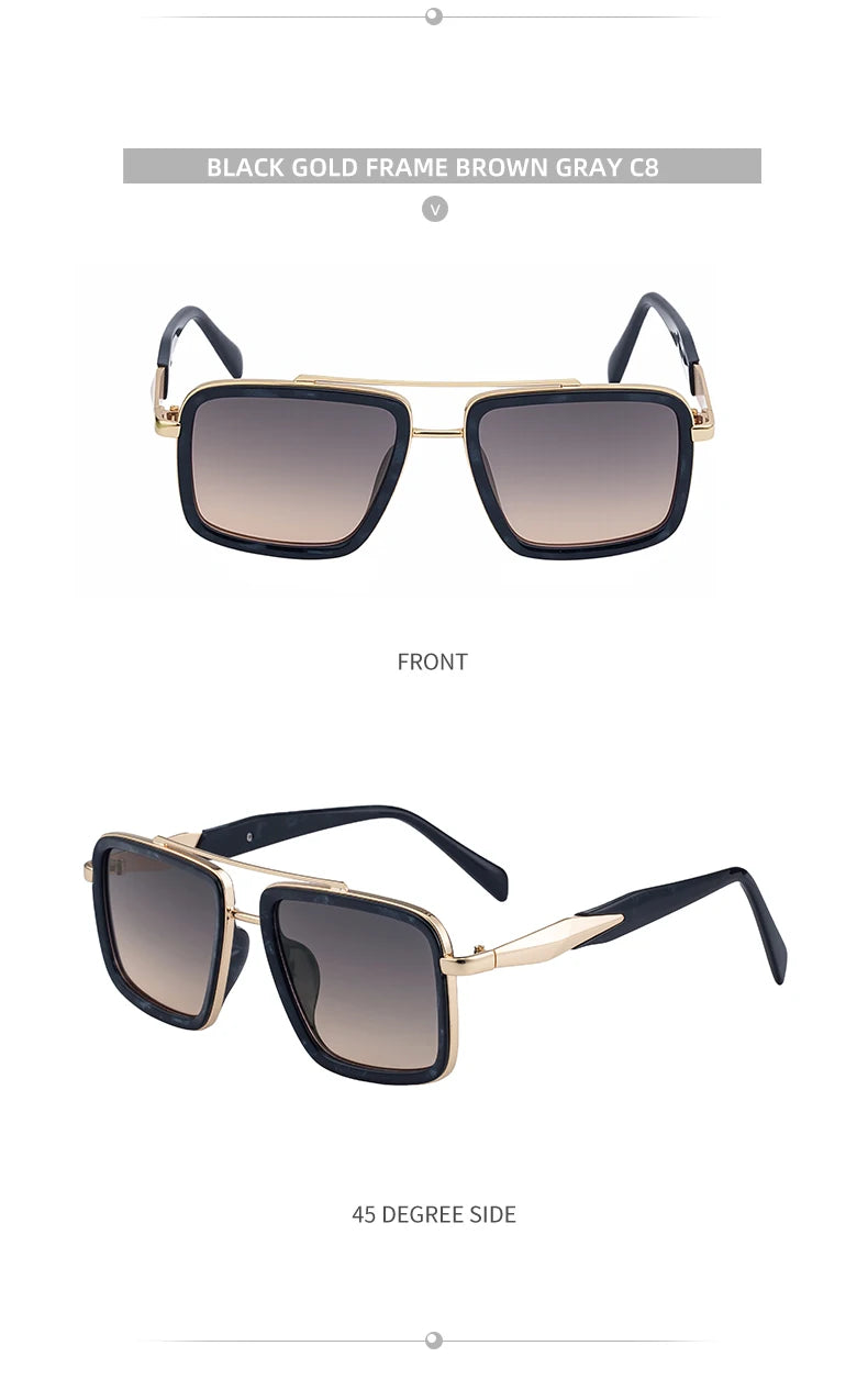 Vintage Oversized Square Polarized Sunglasses Men 2026 Luxury Steampunk Metal Frame Double Beam Driving Eyewear UV400 Shades