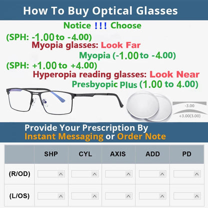 Men Optical Reading Glasses Prescription CR39 Lenses Myopia Eyewear Women Blue Light Blocking Computer TR90 Big Eyeglasses Frame