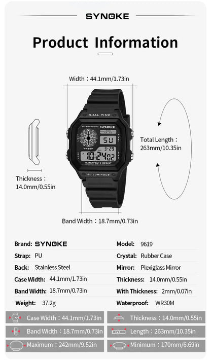 SYNOKE Outdoor Military Digital Watch For Men Fashion Retro Men Watch Sports Waterproof Men Watch Multifunctional Luminous
