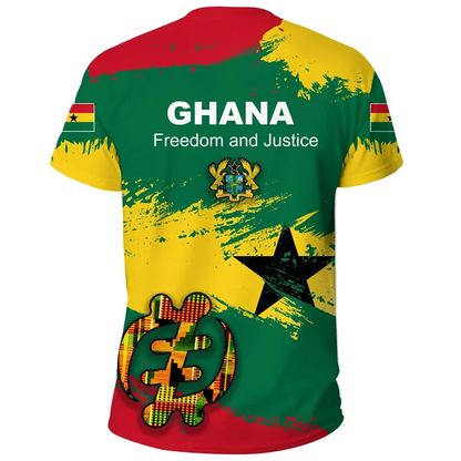 African Ghana T-shirt Fashion 3D Printed Coat Of Arms T Shirts For Men Casual Round Neck Tees Summer Sports Tops Short Sleeves