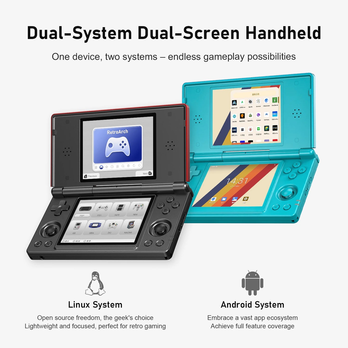 Anbernic RG DS Dual 4.0” IPS Screen Video Game Console Android 14 Support Dual Application On Split Screens & Hall Switch Chip