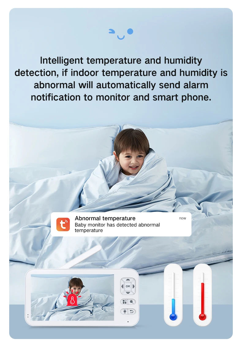 Baby Monitor Camera IR Night Vision Motion Detection Breastfeeding Reminder 5-inch Wifi Baby Monitor with Tuya Smart App