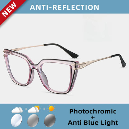 EYORA Currents Square Women Anti-Reflective Reading Glasses Anti Blue Light Myopia Eyewear Photochromic Prescription Eyewear