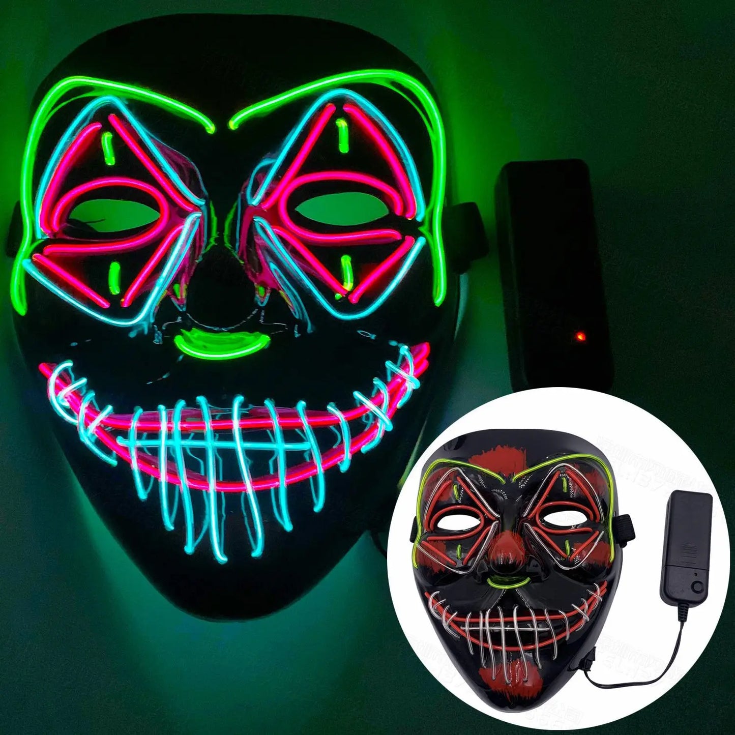 Halloween Mask Mixed Color Led Mask Party Masque Masquerade Masks Neon Maske Light Glow In The Dark Horror Mask Glowing Masker