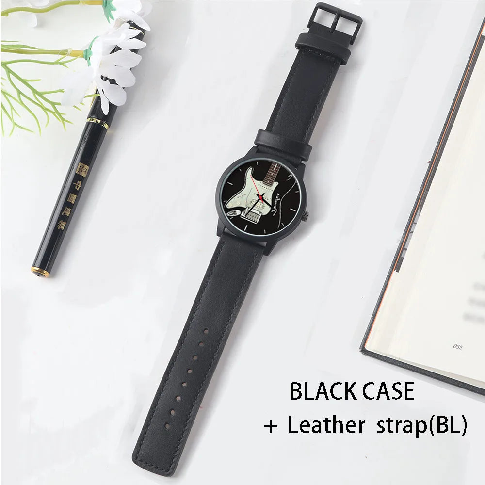 Guitar Bass Pattern Universal for Men Women Souvenir Composer Rose Gold Man Watch Silver Watches Black Bracelet Gift Clock