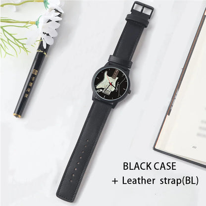 Guitar Bass Pattern Universal for Men Women Souvenir Composer Rose Gold Man Watch Silver Watches Black Bracelet Gift Clock