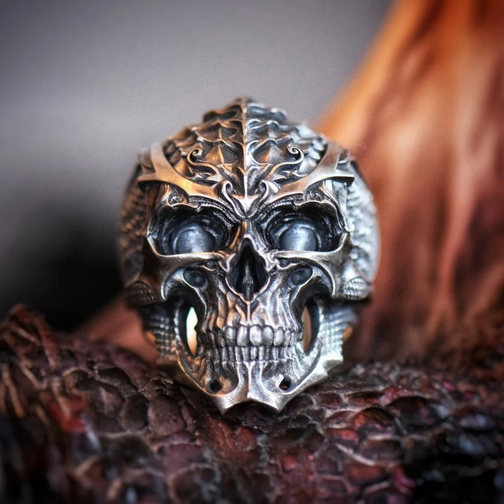 Vintage Punk Stainless Steel Skull Rings For Men Gothic Punk Dragon Scaled Skull Rings Hip Hop Men Motorcycle Rock Biker Jewelry