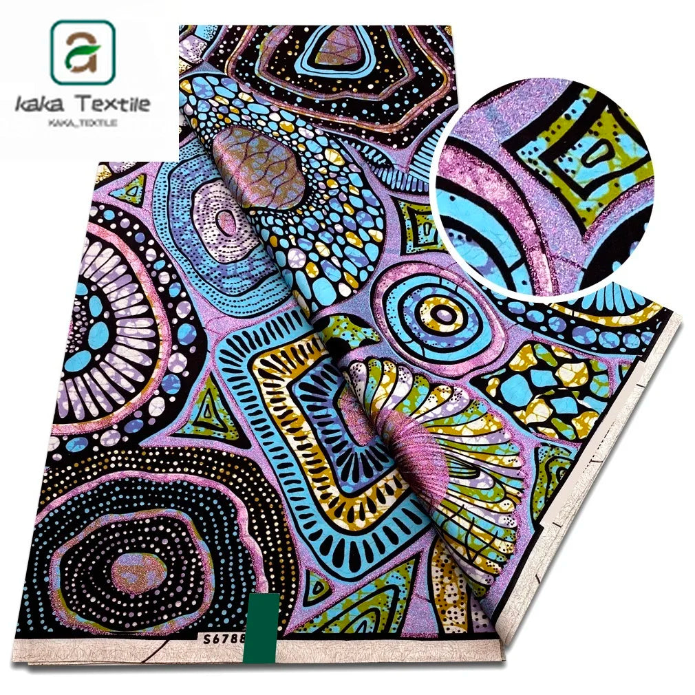Newest Super Grand African Wax Glitter Glam Fabric Sprinkle Cotton Ankara Batik Material Pagne Wax Gold Print For Sew Uniform