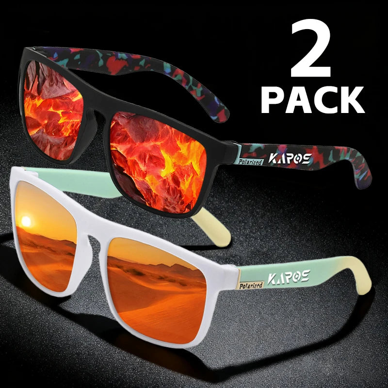 KAROS 2PCS Sunglasses Men/Women Polarized Square Mirror Brand Design Luxury UV400 SunShade Unisex Fishing Driving Cycling Hiking