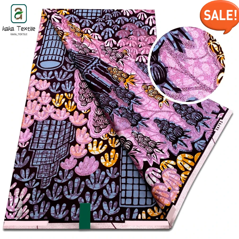 Latest African Grand Golden Wax Fabric Super Good Quality Women Pagne Flash Cotton Prints Batik Ankara Glitter Tissus 6yards
