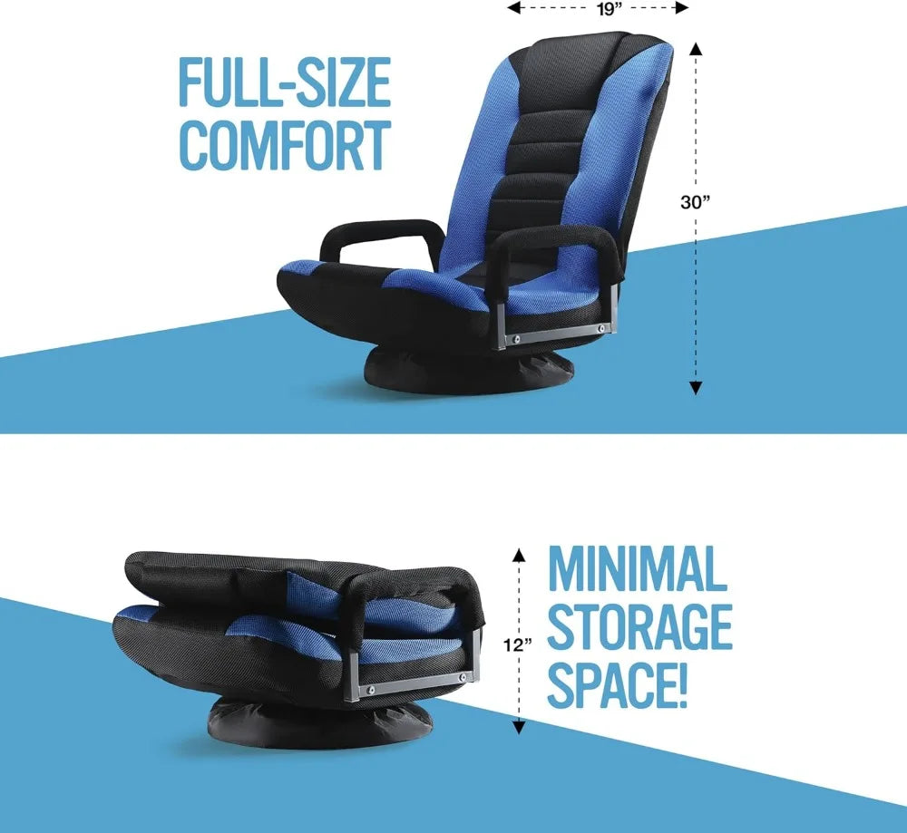 Swivel Floor Gaming Chair - Video Lounger Enjoy 6 Different Positions, Adjustable Backrest, Removable Arm Rests, Folds to Store