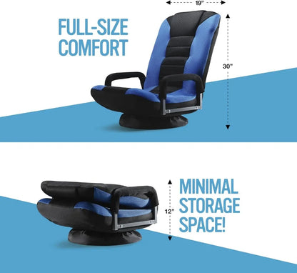 Swivel Floor Gaming Chair - Video Lounger Enjoy 6 Different Positions, Adjustable Backrest, Removable Arm Rests, Folds to Store