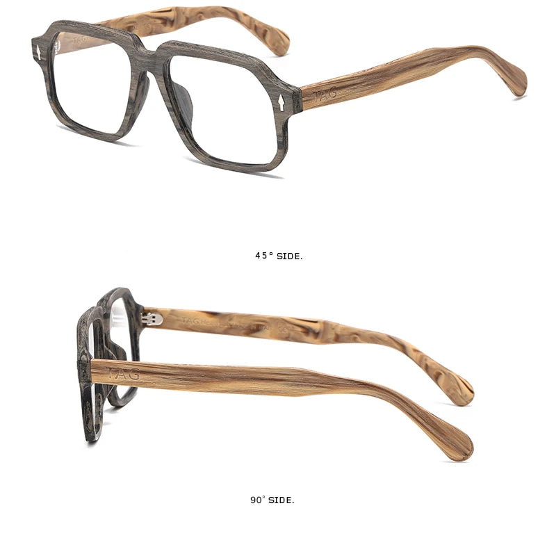 TAG Hezekiah Natural Wood Glasses Frame Men Oversized Wooden Myopia Prescription Optical Glasses Spectacle with Clear Lens 8188