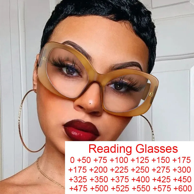 Oversized Reading Glasses Women Luxury Brand Designer Cat Eye Chunky Glasses Anti Blue Light Customised Prescription Glasses