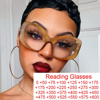 Oversized Reading Glasses Women Luxury Brand Designer Cat Eye Chunky Glasses Anti Blue Light Customised Prescription Glasses