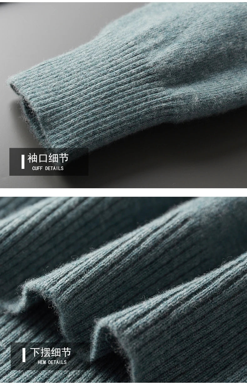Autumn and winter new 100% pure merino wool pullover men's turtleneck cashmere sweater thickened warm  loose solid color top