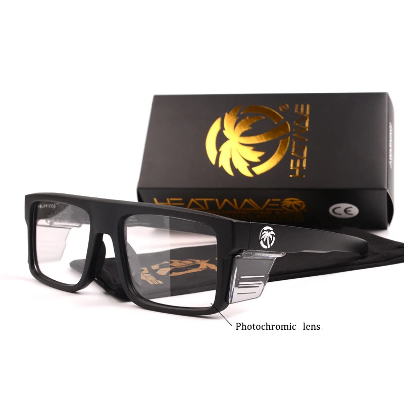 HEAT WAVE Luxury brand Mirror photochromic sunglasses polarized lens Men Eyewear Square Men's Glasses with box baffle HW13