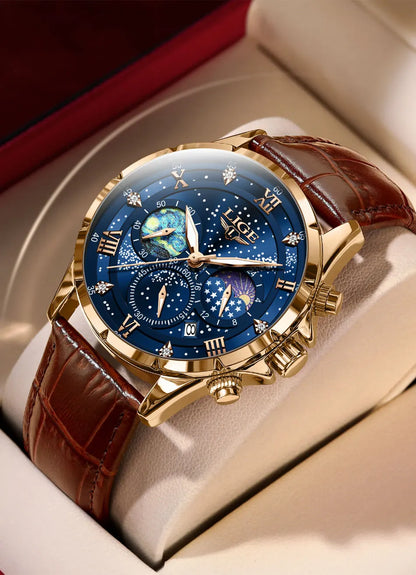 LIGE 2024 Top Luxury Brand Men Genuine Leather Sports Watches Men's Army Military Watch Male Date Quartz Clock Relogio Masculino