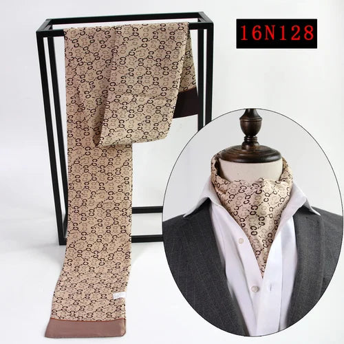 Business Scarf Hangzhou Silk Men's Scarf Long Scarf Double-Sided Trendy British European American Style Autumn Winter