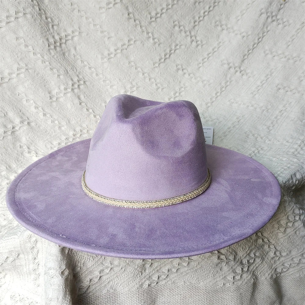 Colorful Suede Wide Brim Felt Fedoras Women's Hat Men's Church Jazz Hat Denim Hat Panama шляпа женская летняя 2024