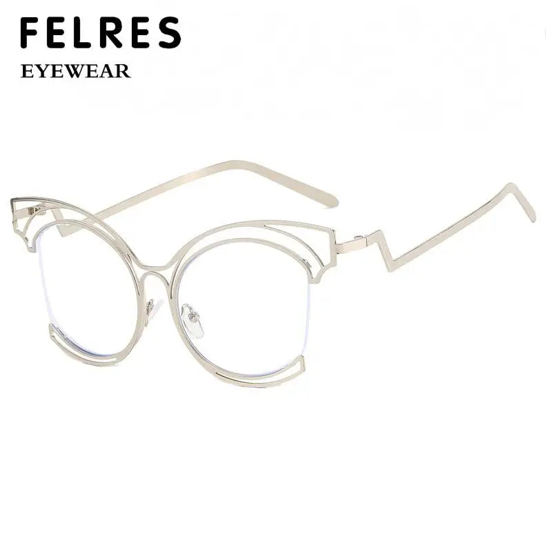 Metal Cat Eye Hollowed Out Blue Light Blocking Eyeglasses For Women Clear Lens Optical Glasses Prescription Presbyopic Glasses