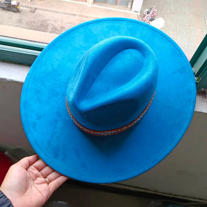 Women's suede 10cm wide Brim Fedora hat Men's autumn and winter felt jazz hat Classic suede Fedora Sombrero