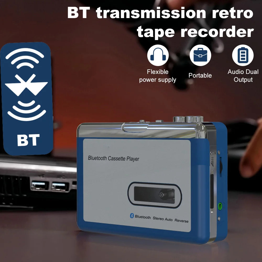 Portable Bluetooth Cassette Player,Tape Player Bluetooth Output to Headphone/Speaker,Walkman Portable Cassette Tape Player