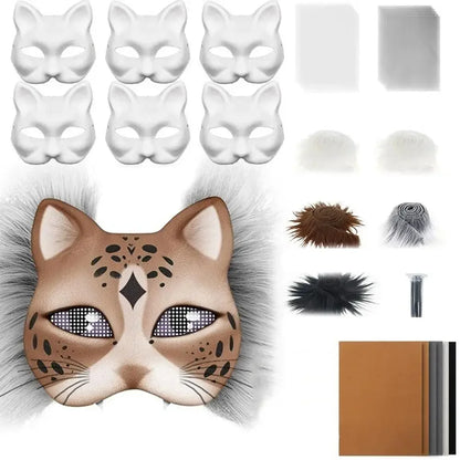 Cats Foxes Mask With Furs Eye Meshes Sticker,Therians Craft Up Paint,Animal To Mask Accessory Mask Costume Dress Arts Home B9C2