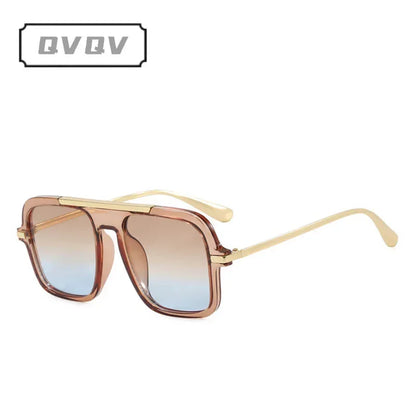 QVQV Brand Design Square Oversized Sunglasses for Women Men Fashion Popular Leopard Champagne Shades UV400 Sun Glasses Trendy