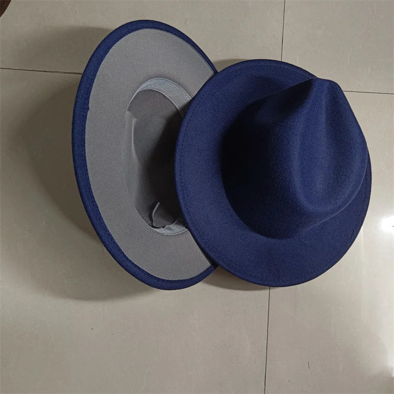 Sombreros Fedora Hat Dual Color Classic Jazz Hat Soft Fedora Hat Classic Men's and Women's Blue Jazz sombreros