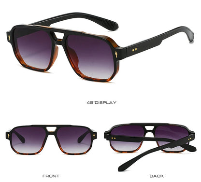 SO&EI Vintage Double Bridges Men Square Sunglasses Fashion Clear Ocean Lens Eyewear Women Trending Rivets Sun Glasses UV400