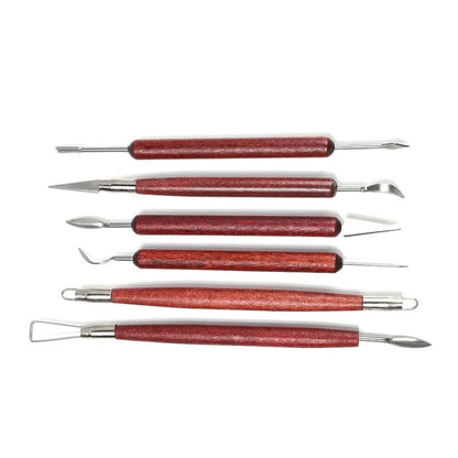 6pcs/set Pottery Tools Red Wood Double-Ended Wire Knife For Clay Repair, Clay Sculpture Carving Tool Set Pottery Tools