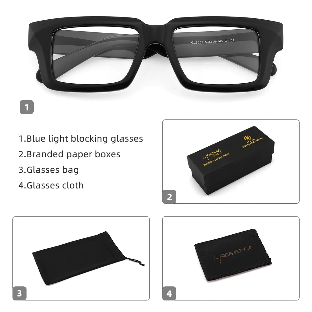 Thicken Acetate Glasses Frame Men Women Vintage Square Myopia Prescription Eyeglasses Frame Reading Glasses Luxury Brand Eyewear