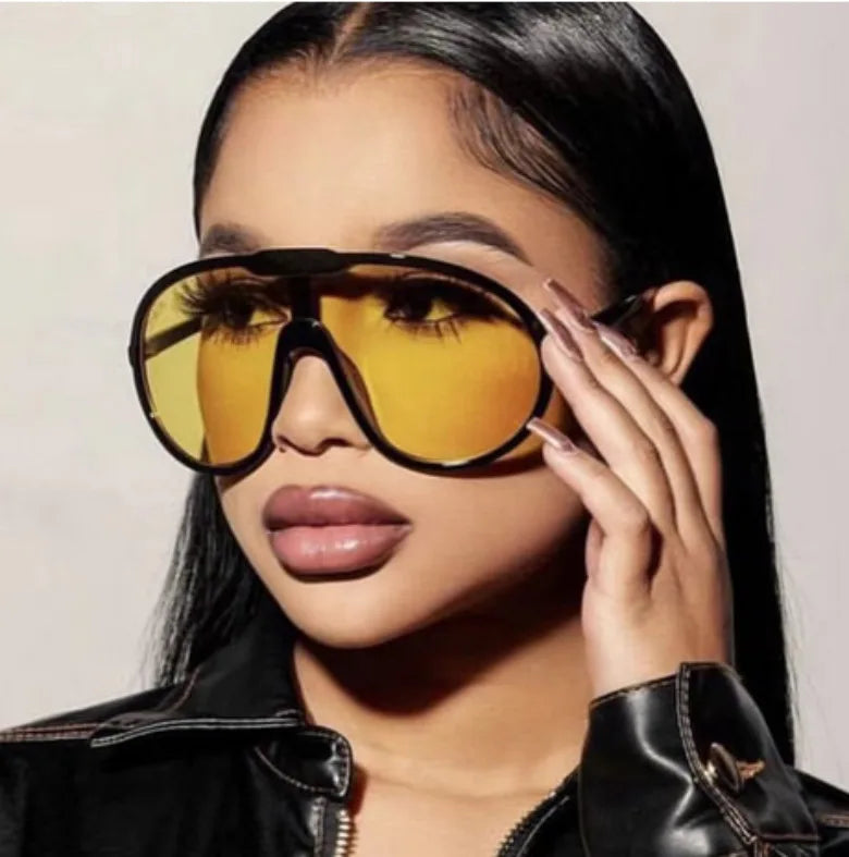 Trend Oversized Pilot Sunglasses Women Luxury Brand Designer Big Frame Cycling Sun Glasses Men Punk One Piece Len Black Yellow