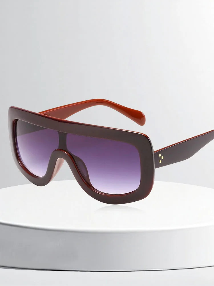 Oversized Leopard Print Shield Sunglasses – Amber Tortoise Frame, Gradient Brown Lens, UV400 Fashion Sun Glasses for Women & Men