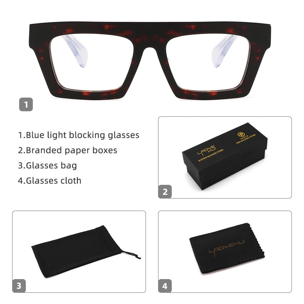 Classic Thick eyeglasses male acetate frame Clear Lens Glasses for Women Men Sunglasses UV Protection Hand-Crafted Eyewear Frame