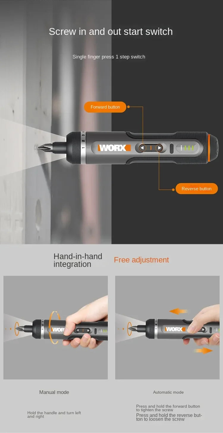 WORX WX242 4V Electrical Screwdriver Set Smart Cordless Electric Screwdrivers USB Rechargeable 30 Bit Mini Drill Power Tool work