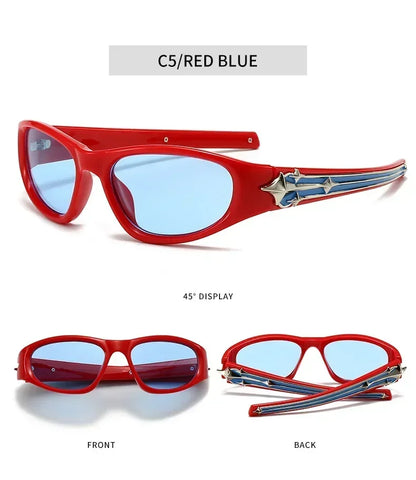Y2K Fashion Cat Eye Sunglasses Women Men Luxury Brand Design Sun Glasses Popular Punk Hip Hop Rivet Star Eyeglasses Shades UV400