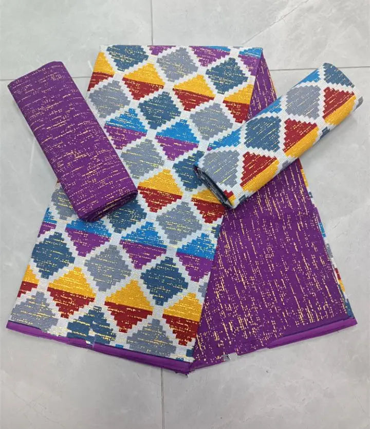 KENTE 4+2YARD 2024 Latest Design 6 Yards/lot African Fabric Gold Powder Ankara 100% Cotton Farbic For Sewing Wax Print Fabric